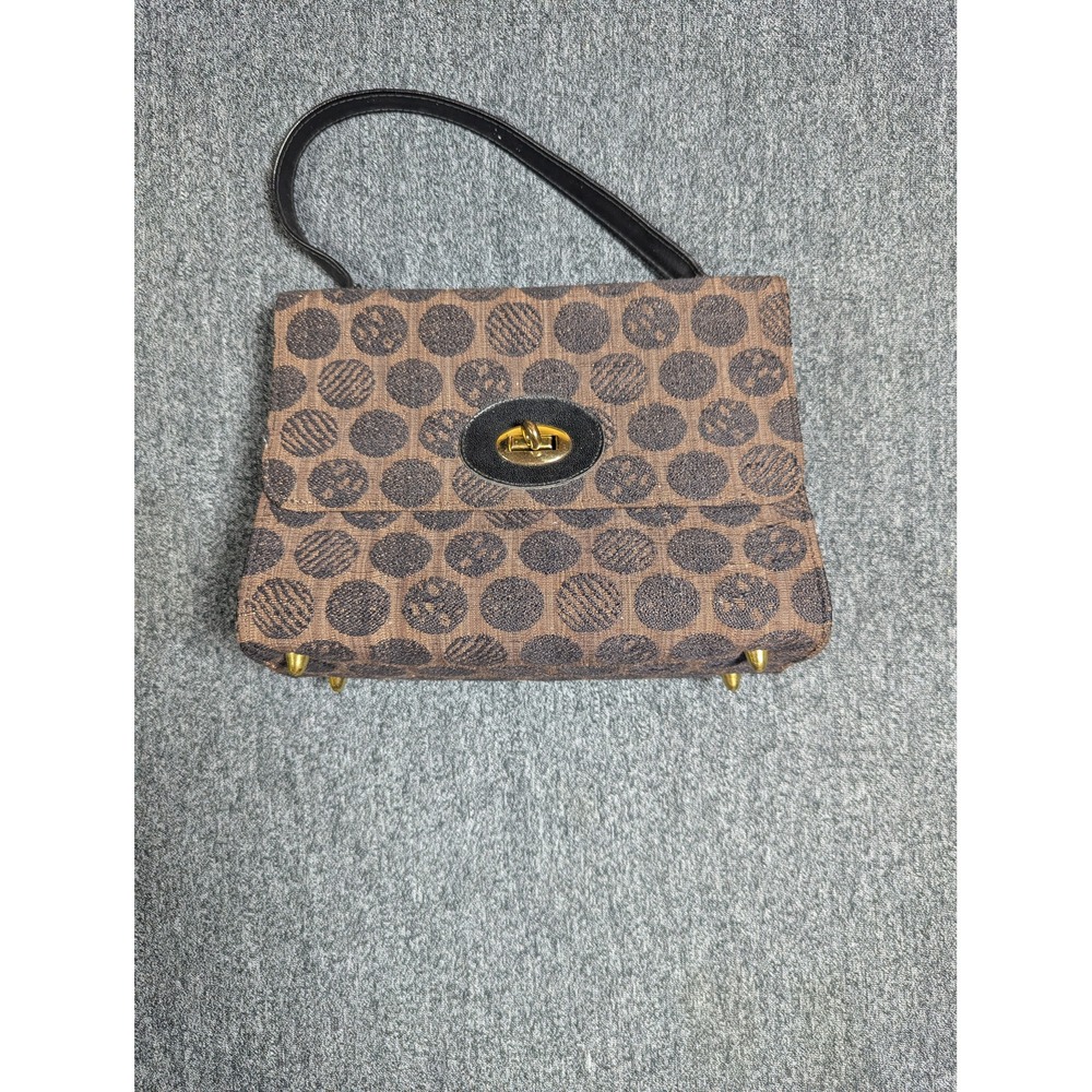 Vintage Margaret Smith Gardiner Maine Brown Polka Dot Tapestry Handbag Turnlock